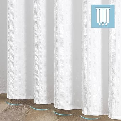 Aiyufeng Extra Long White Shower Curtain 96 Inch | Embossed Texture Fabric Bathroom Decor thumbnail 5
