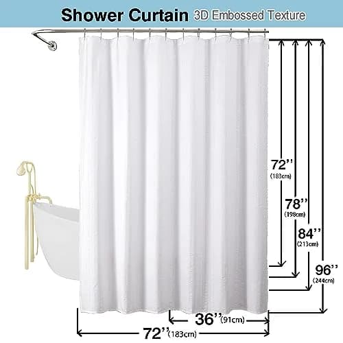 Aiyufeng Extra Long White Shower Curtain 96 Inch | Embossed Texture Fabric Bathroom Decor thumbnail 8