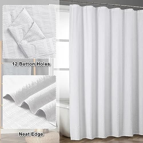 Aiyufeng Extra Long White Shower Curtain 96 Inch | Embossed Texture Fabric Bathroom Decor thumbnail 9