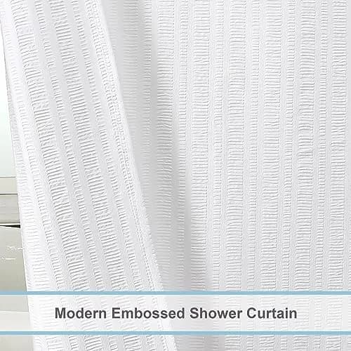 Aiyufeng Extra Long White Shower Curtain 96 Inch | Embossed Texture Fabric Bathroom Decor thumbnail 2