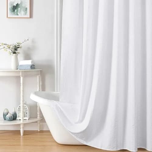 Aiyufeng Extra Long White Shower Curtain 96 Inch | Embossed Texture Fabric Bathroom Decor thumbnail 3