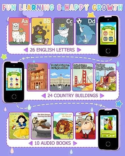 Vimorg Kids Smart Phone Toy Purple | 11.0cm (4.3in) Pretend Play Cell Phone with 8GB TF Card thumbnail 4