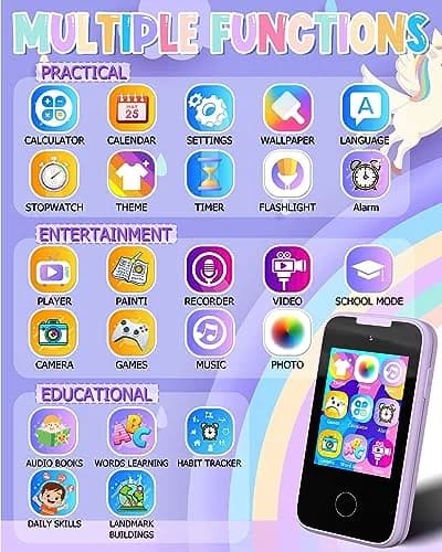 Vimorg Kids Smart Phone Toy Purple | 11.0cm (4.3in) Pretend Play Cell Phone with 8GB TF Card thumbnail 2