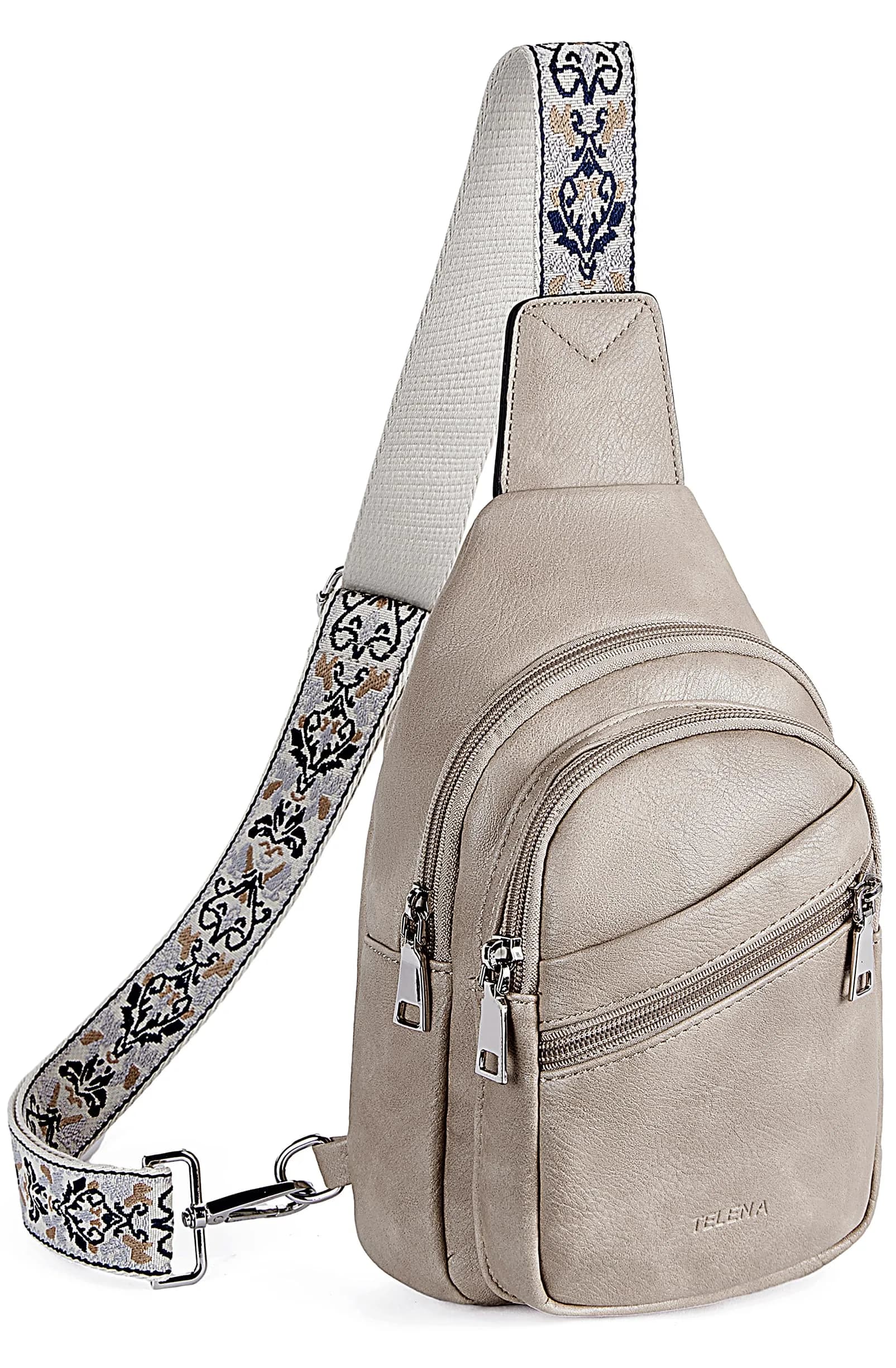 Telena Leather Sling Bag for Women Crossbody Adjustable Strap Cloud Grey | Hands-Free Fashion — 1-cloud Grey