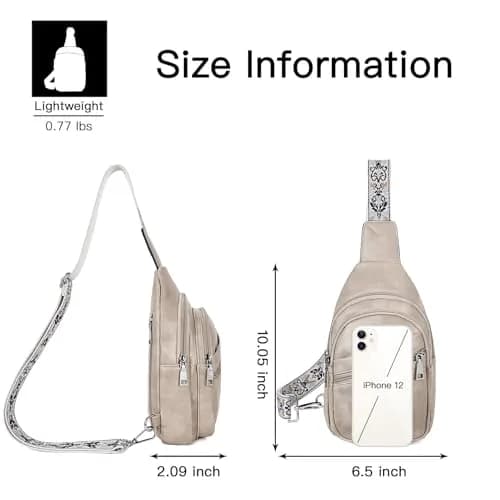 Telena Vegan Leather Sling Bag for Women Crossbody Purse Adjustable Strap Cloud Grey | Hands-Free Convenience thumbnail 6