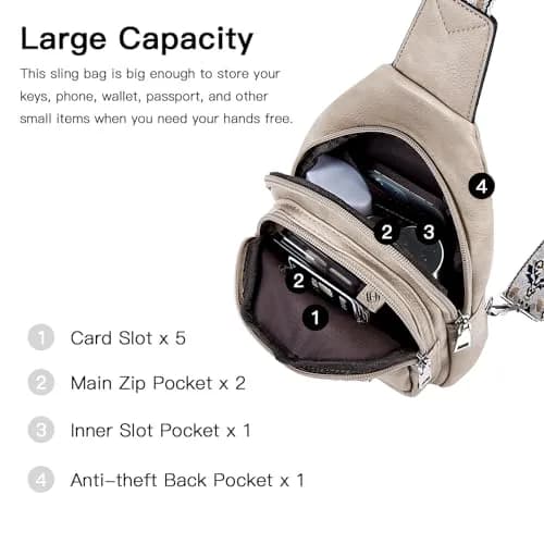 Telena Vegan Leather Sling Bag for Women Crossbody Purse Adjustable Strap Cloud Grey | Hands-Free Convenience thumbnail 3