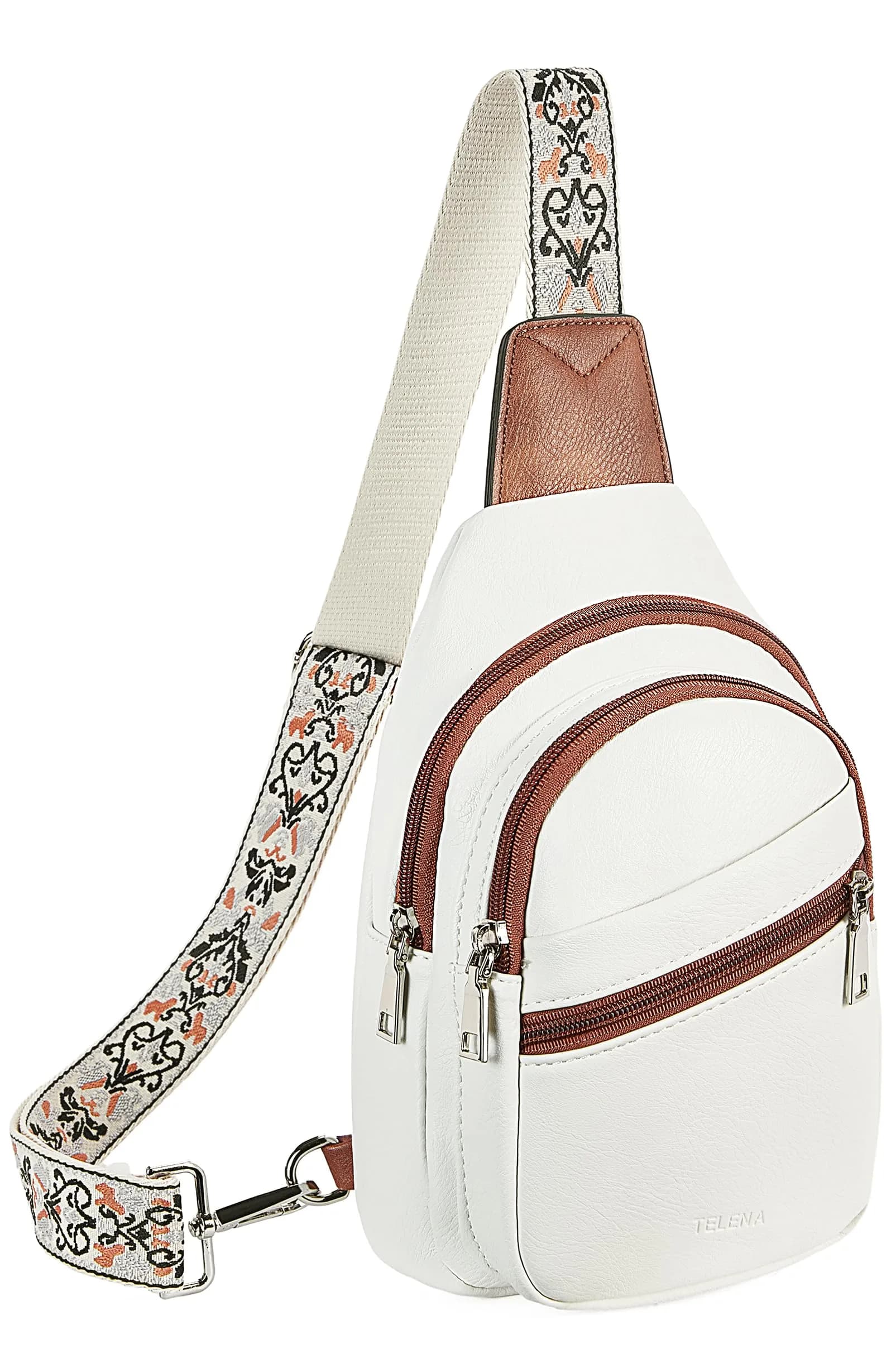 Telena Leather Sling Bag for Women Crossbody Adjustable Strap Cloud Grey | Hands-Free Fashion — 1-beige Brown