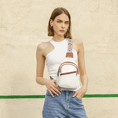 Telena Vegan Leather Sling Bag for Women Crossbody Purse Adjustable Strap Beige Brown | Hands-Free Convenience thumbnail 2