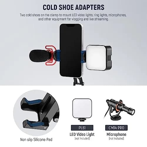 NEEWER SP-04 Metal Smartphone Tripod Mount with Cold Shoes & Handheld Grip, 18cm (7.1") Extended Height | Stable Vlogging & Streaming Accessory thumbnail 6
