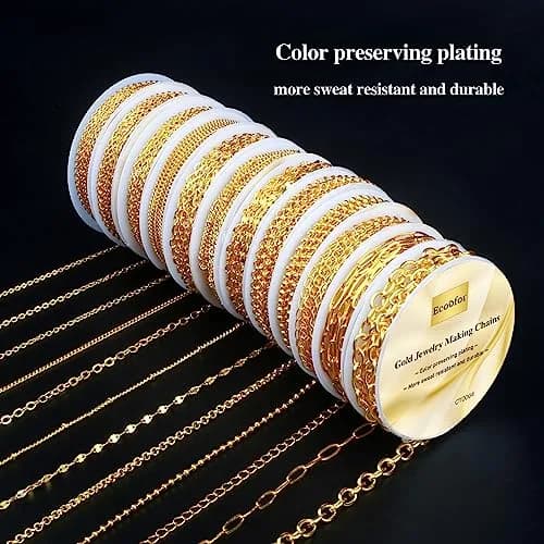 Ecoofor Gold Necklace Chains for Jewelry Making, 95.1 ft (28.98 m) 12 Rolls with Jump Rings & Clasps | DIY Jewelry Craft Kit thumbnail 4