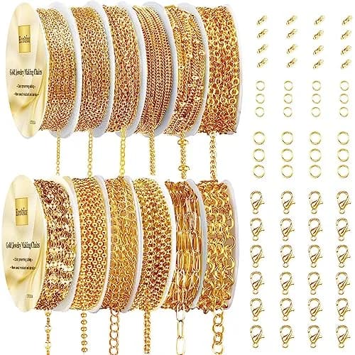 Ecoofor Gold Necklace Chains for Jewelry Making, 95.1 ft (28.98 m) 12 Rolls with Jump Rings & Clasps | DIY Jewelry Craft Kit thumbnail 1