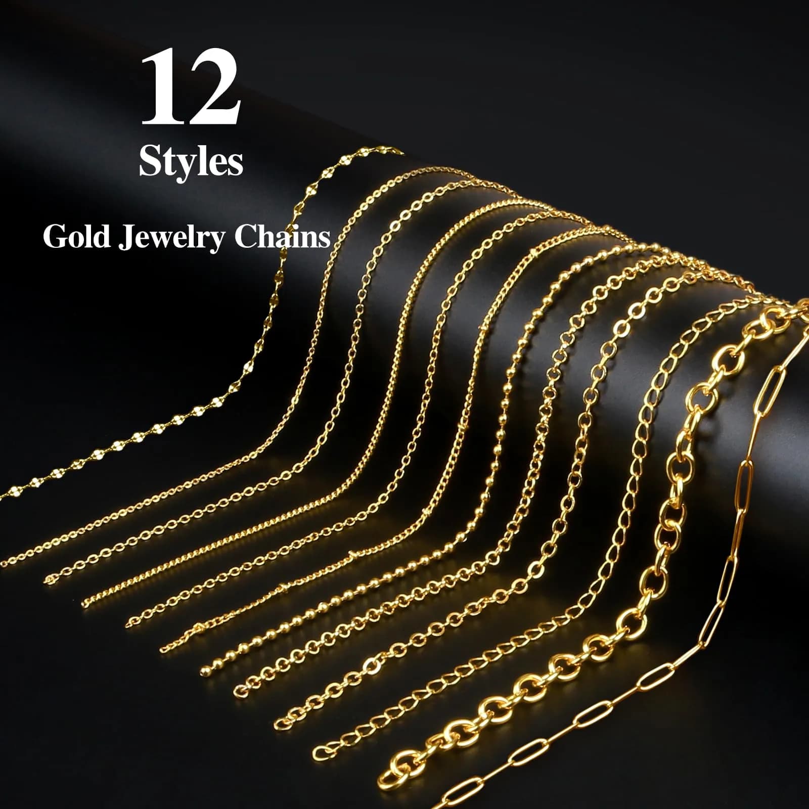 Ecoofor Gold Necklace Chains for Jewelry Making, 95.1 ft (28.98 m) 12 Rolls with Jump Rings & Clasps | DIY Jewelry Craft Kit - view 2