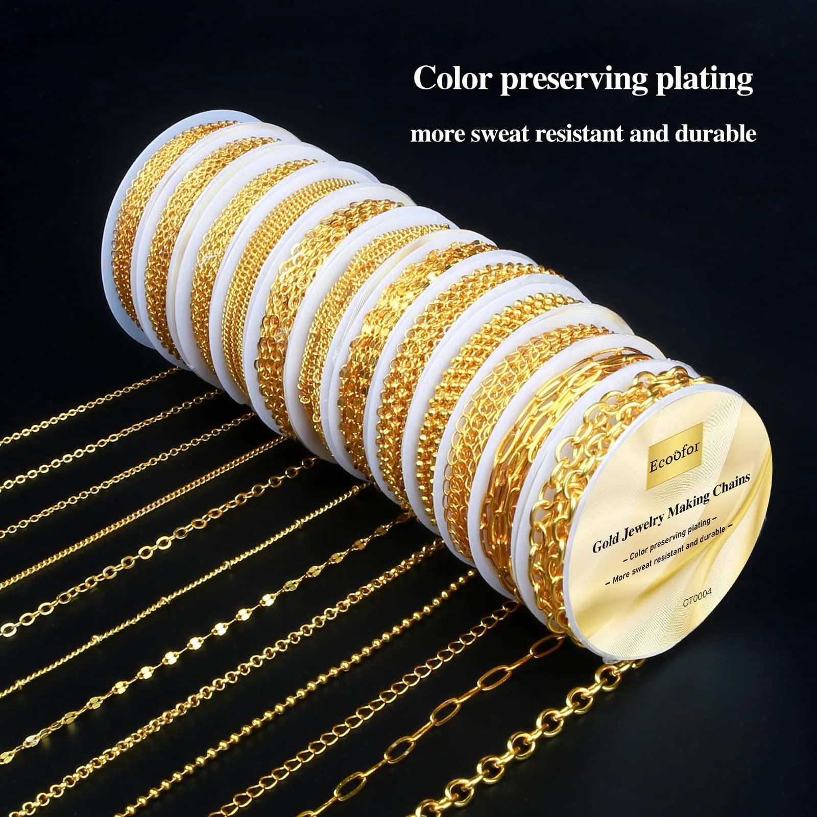 Ecoofor Gold Necklace Chains for Jewelry Making, 95.1 ft (28.98 m) 12 Rolls with Jump Rings & Clasps | DIY Jewelry Craft Kit - view 4