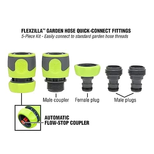 Flexzilla Garden Hose Quick-Connect Fittings 3/4 inch | Water-tight, Flow-Stop Coupler, Green thumbnail 2