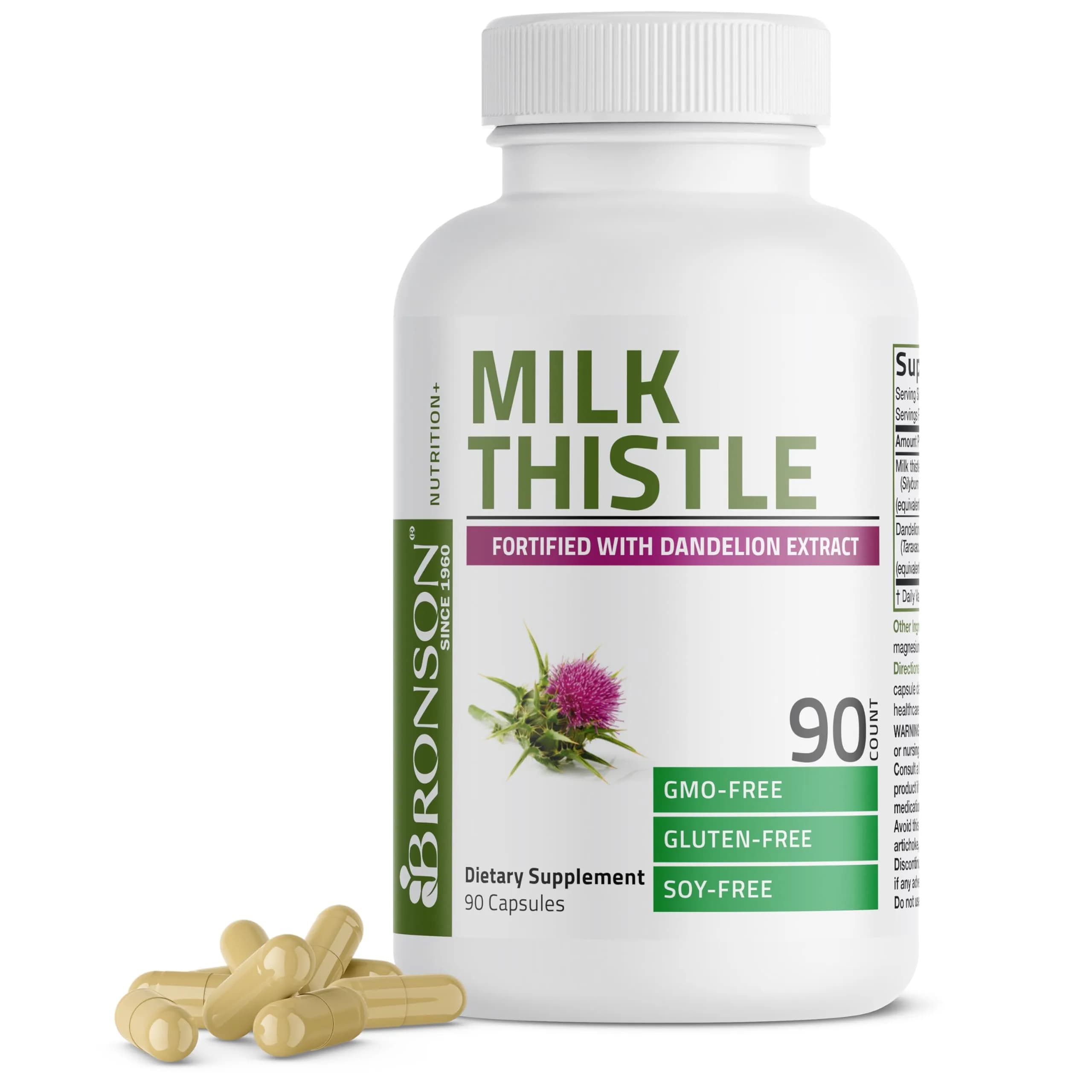 Bronson Milk Thistle Silymarin Marianum & Dandelion Extract 90 Capsules | Liver Support & Detox