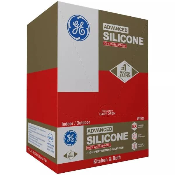 GE Advanced Silicone Caulk for Kitchen & Bathroom, White, 2.8 fl oz (79 ml) Tube, 12 Pack | 100% Waterproof Sealant thumbnail 3