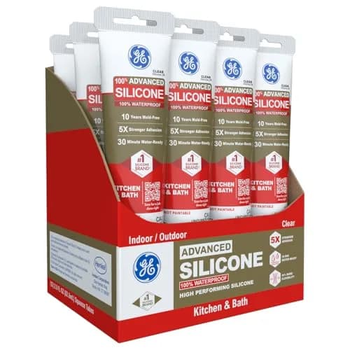 GE Advanced Silicone Caulk for Kitchen & Bathroom, Clear, 2.8 fl oz (83 ml) Tube, 12 Pack | 100% Waterproof Silicone Sealant thumbnail 1