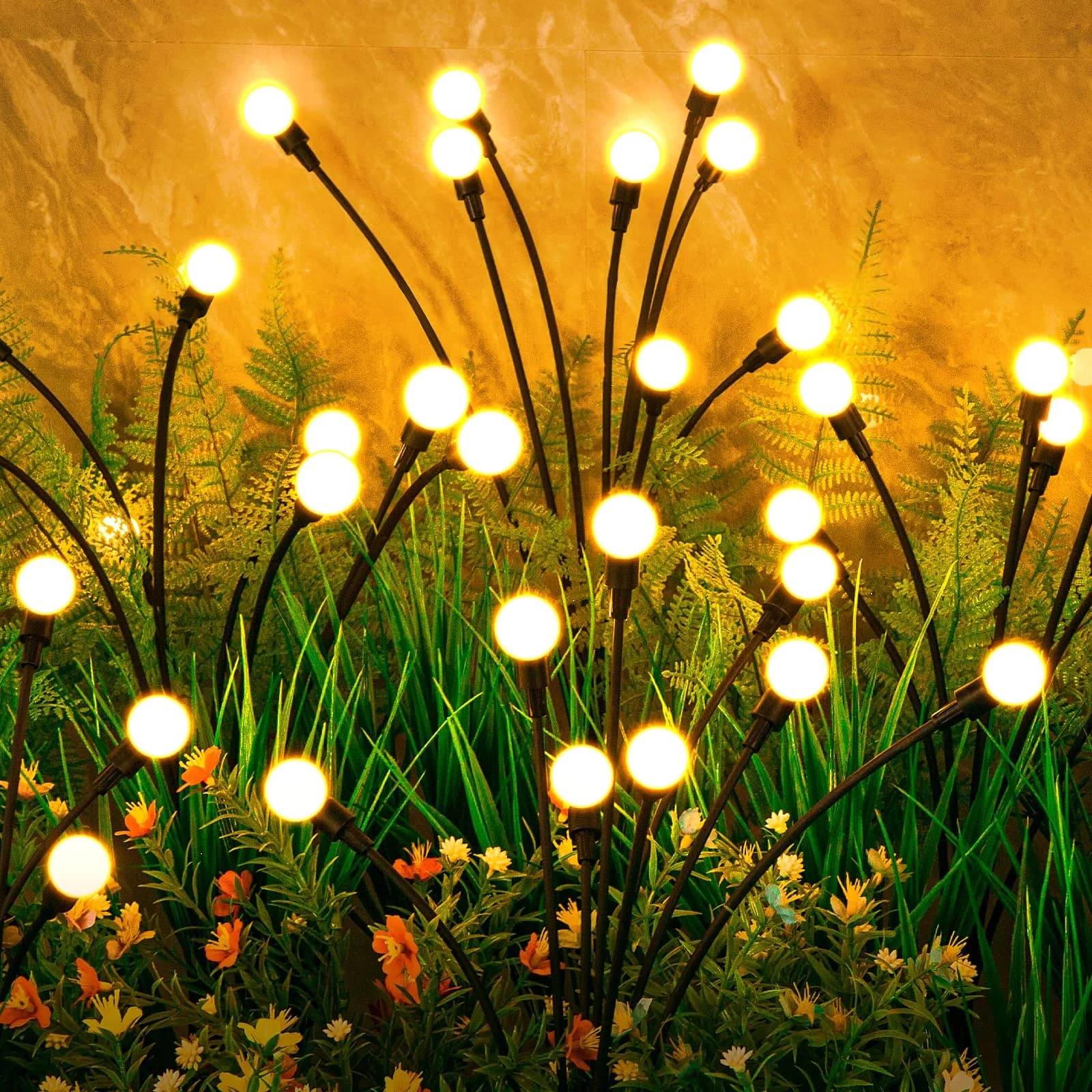 ASMAD Solar Lights Outdoor 6 Pack-48 LEDs | Flexible Firefly Garden Decor with IP65 Waterproof (2.27kg, 48 LEDs, Warm White)