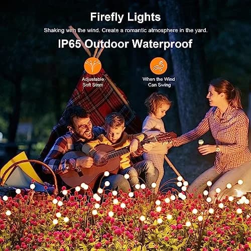 ASMAD Solar Lights Outdoor 6 Pack-48 LEDs | Flexible Firefly Garden Decor with IP65 Waterproof (2.27kg, 48 LEDs, Warm White) thumbnail 3