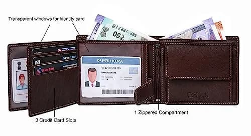URBAN FOREST Oliver Leather Wallet for Men, Aniline Brown, 13 cm x 11 cm x 2.5 cm | RFID Protected Bi-Fold thumbnail 4