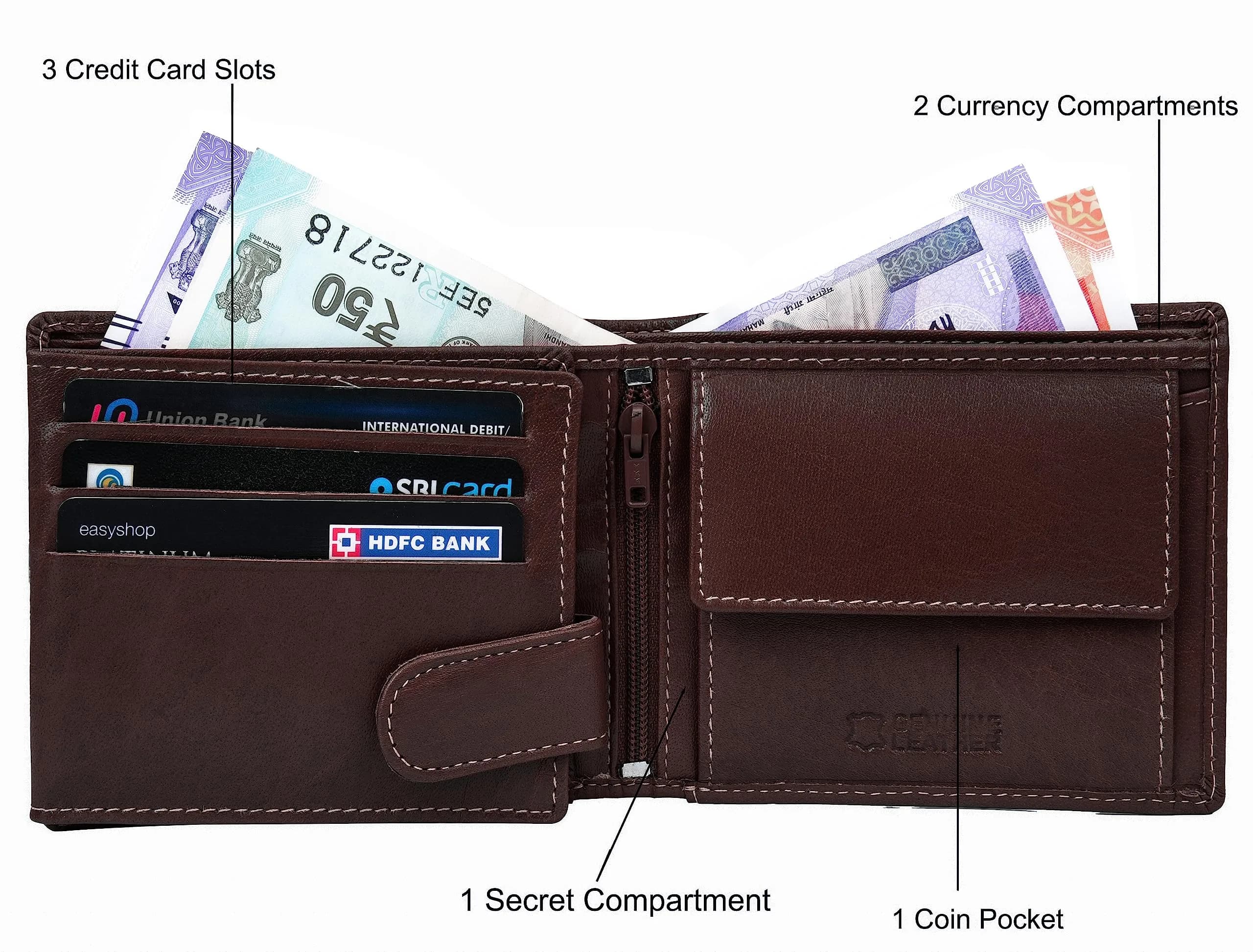 URBAN FOREST Oliver Leather Wallet for Men, Aniline Brown, 13 cm x 11 cm x 2.5 cm | RFID Protected Bi-Fold - view 3