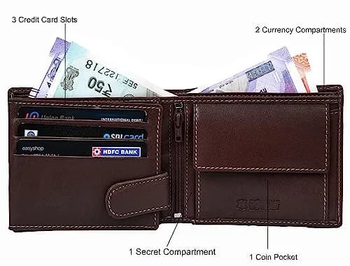 URBAN FOREST Oliver Leather Wallet for Men, Aniline Brown, 13 cm x 11 cm x 2.5 cm | RFID Protected Bi-Fold thumbnail 3