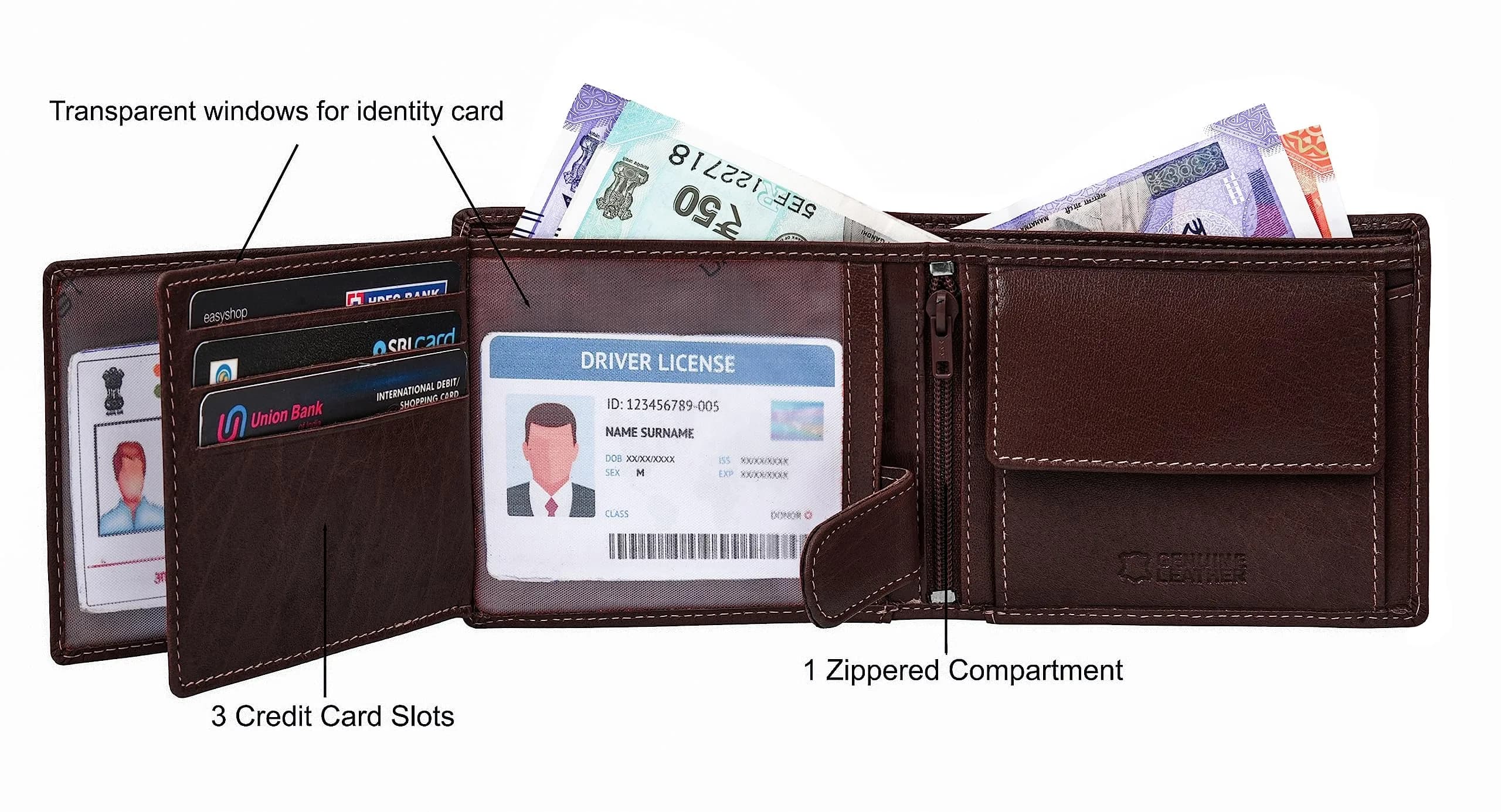 URBAN FOREST Oliver Leather Wallet for Men, Aniline Brown, 13 cm x 11 cm x 2.5 cm | RFID Protected Bi-Fold - view 4
