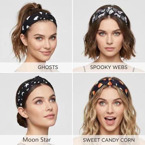 Ardorchid Halloween Headbands for Women Girls | 4-Pack Elastic Fabric Hairbands thumbnail 3
