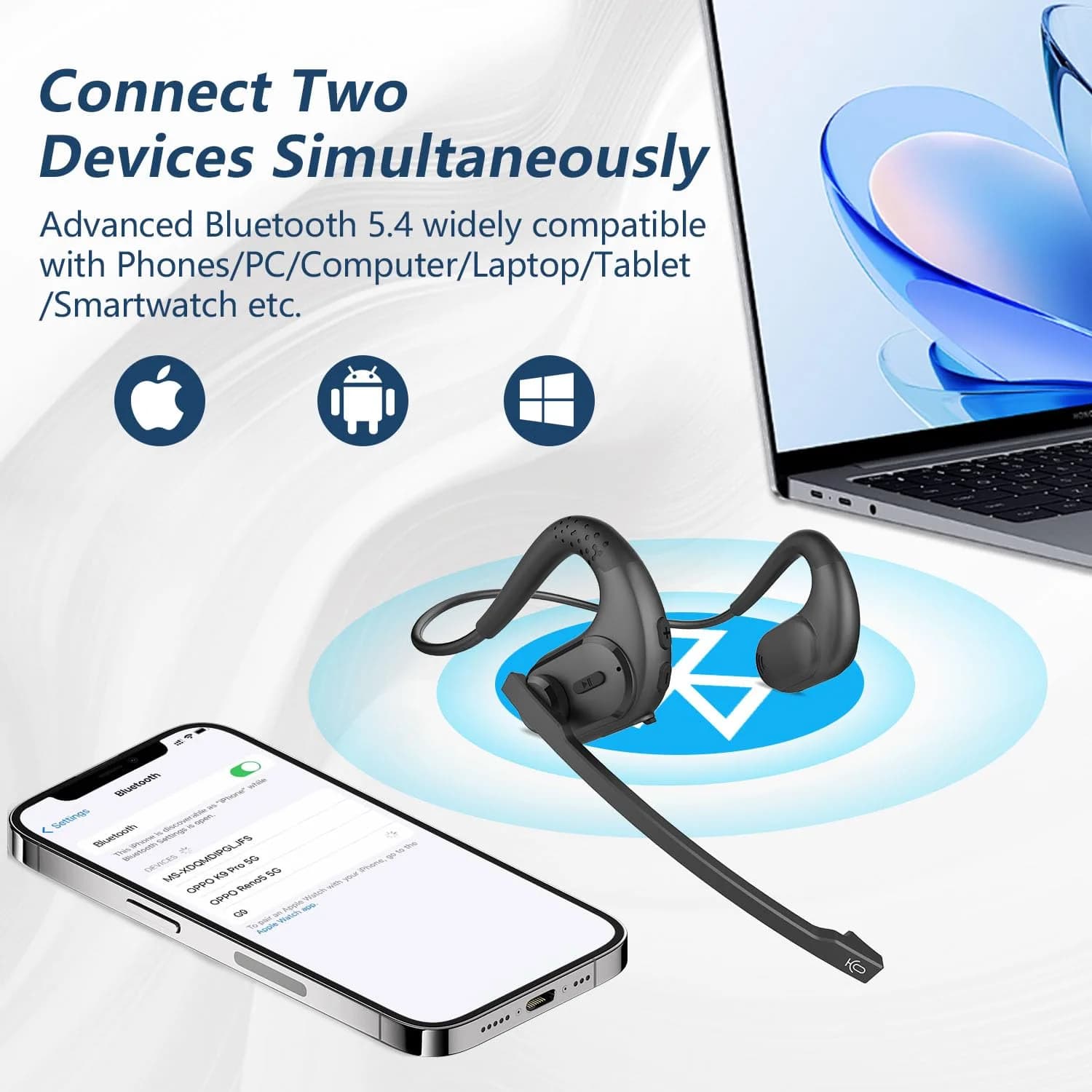 BANIGIPA Open Ear Wireless Bluetooth Headphones with Detachable Boom Mic & 12-Hour Battery | Bluetooth 5.4, IPX5 Waterproof, Dual Connection - view 5