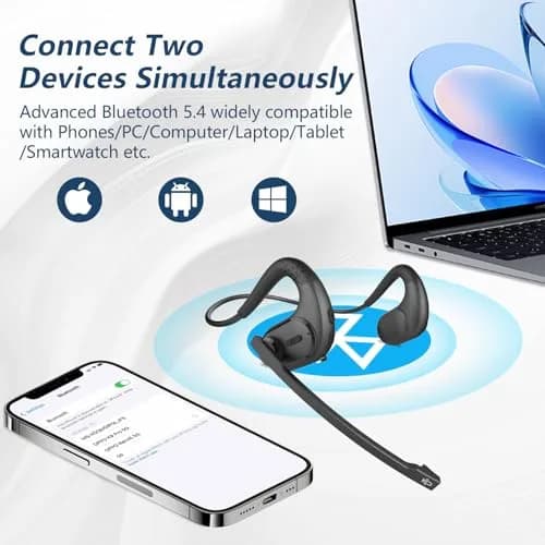 BANIGIPA Open Ear Wireless Bluetooth Headphones with Detachable Boom Mic & 12-Hour Battery | Bluetooth 5.4, IPX5 Waterproof, Dual Connection thumbnail 5
