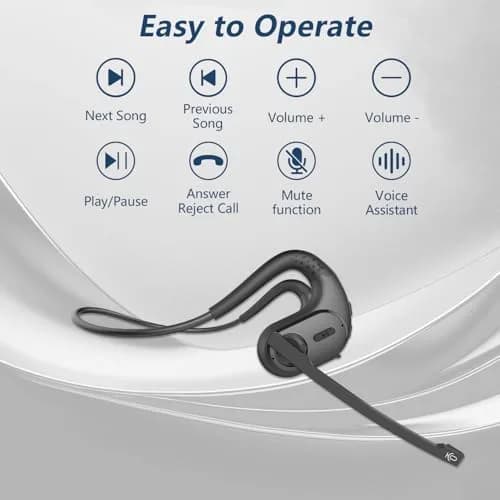 BANIGIPA Open Ear Wireless Bluetooth Headphones with Detachable Boom Mic & 12-Hour Battery | Bluetooth 5.4, IPX5 Waterproof, Dual Connection thumbnail 8