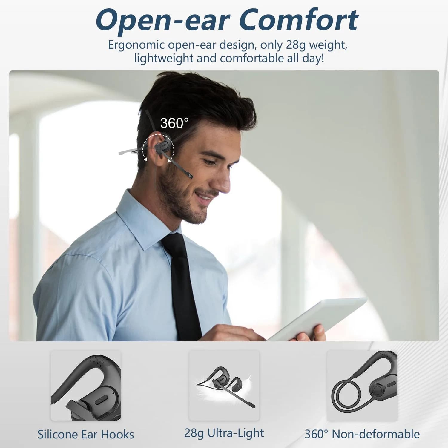 BANIGIPA Open Ear Wireless Bluetooth Headphones with Detachable Boom Mic & 12-Hour Battery | Bluetooth 5.4, IPX5 Waterproof, Dual Connection - view 2