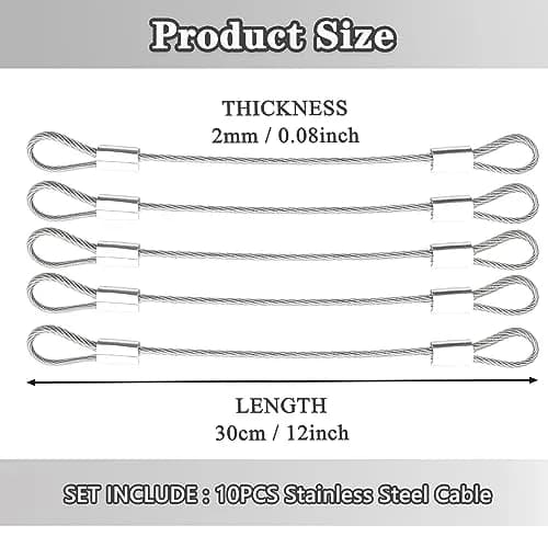 PUSNMI Stainless Steel Cable with Loops 12in | Vinyl Coated, 2mm, 10 Pack thumbnail 2