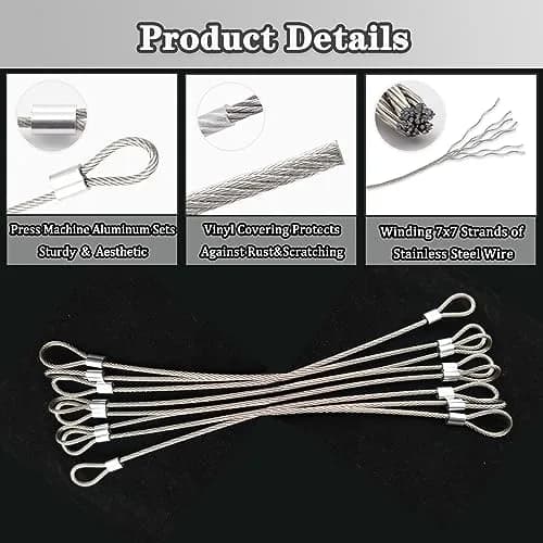 PUSNMI Stainless Steel Cable with Loops 12in | Vinyl Coated, 2mm, 10 Pack thumbnail 3