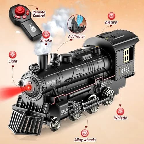 Hot Bee Remote Control Train Set with Smoke, Lights & Sound | Alloy Locomotive & Carriages, 14+ Track Pieces thumbnail 5