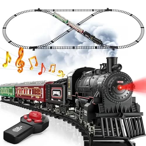 Hot Bee Remote Control Train Set with Smoke, Lights & Sound | Alloy Locomotive & Carriages, 14+ Track Pieces thumbnail 1