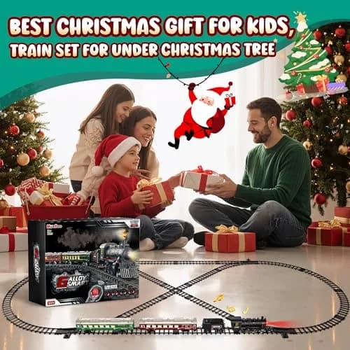 Hot Bee Remote Control Train Set with Smoke, Lights & Sound | Alloy Locomotive & Carriages, 14+ Track Pieces thumbnail 7