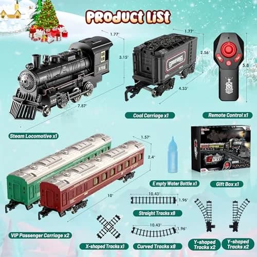 Hot Bee Remote Control Train Set with Smoke, Lights & Sound | Alloy Locomotive & Carriages, 14+ Track Pieces thumbnail 8