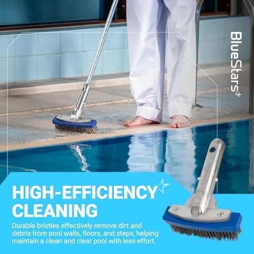 BlueStars 5in Pool Brush with Stainless Steel Bristle Wire & Aluminum | Heavy Duty Pool Cleaning Tool thumbnail 7