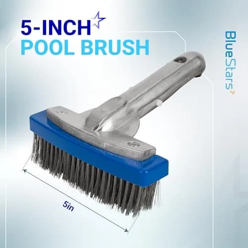 BlueStars 5in Pool Brush with Stainless Steel Bristle Wire & Aluminum | Heavy Duty Pool Cleaning Tool thumbnail 2
