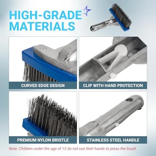 BlueStars 5in Pool Brush with Stainless Steel Bristle Wire & Aluminum | Heavy Duty Pool Cleaning Tool thumbnail 3