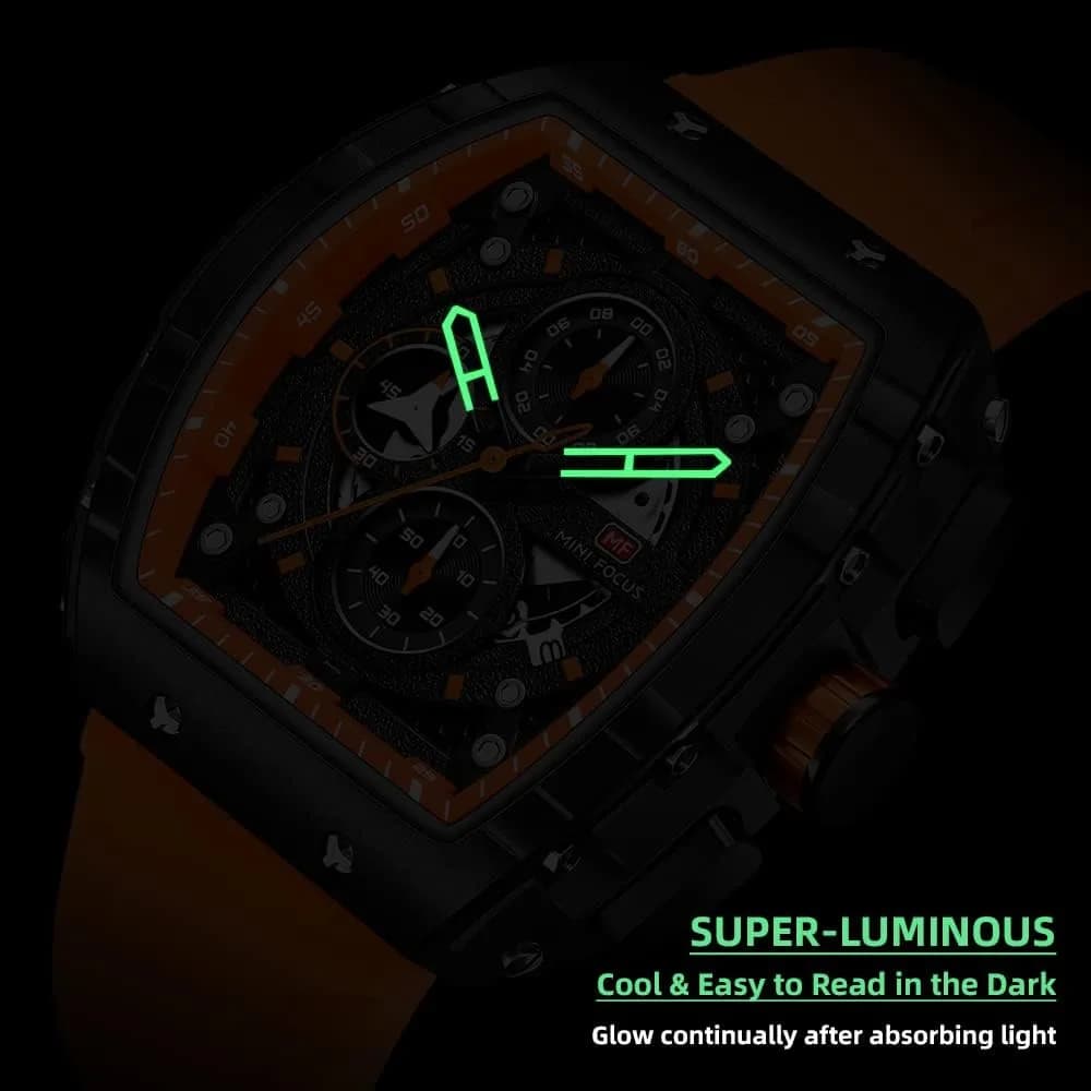 MF MINI FOCUS Men's Tonneau Chronograph Watch 42mm (1.65in) | Luminous Dial, 30M Water Resistant, Silicone Strap - view 5