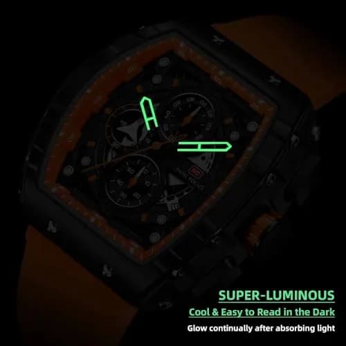 MF MINI FOCUS Men's Tonneau Chronograph Watch 42mm (1.65in) | Luminous Dial, 30M Water Resistant, Silicone Strap thumbnail 5