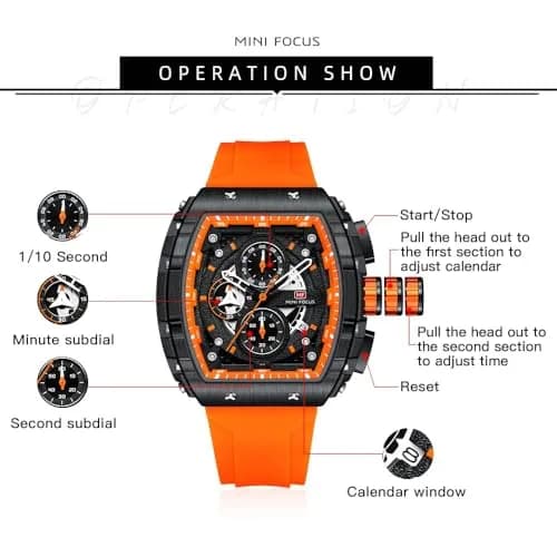 MF MINI FOCUS Men's Tonneau Chronograph Watch 42mm (1.65in) | Luminous Dial, 30M Water Resistant, Silicone Strap thumbnail 6
