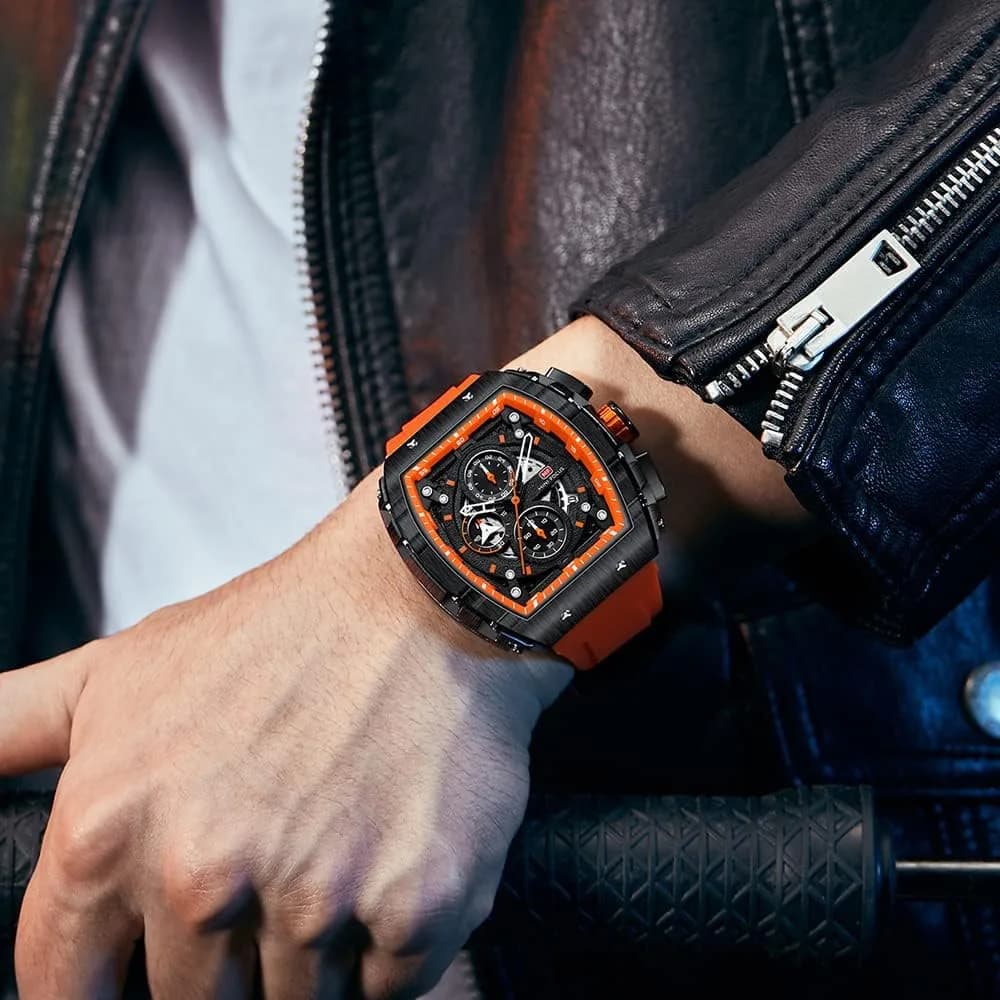 MF MINI FOCUS Men's Orange & Black Chronograph Watch 42mm | Luminous Quartz Wristwatch - view 4