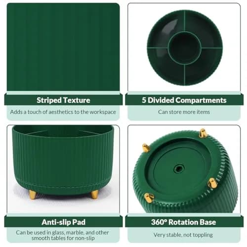 SKYDUE 360 Degree Rotating Desk Organizer with 5 Slots, Dark Green | Dual-Purpose Pencil Pen Holder for Office, School, Home thumbnail 5