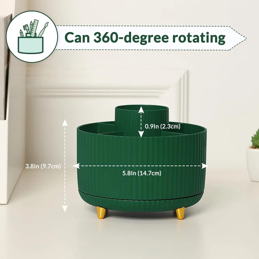 SKYDUE Rotating Pencil Pen Holder with 6 Slots in Dark Green | Desk Organizer for Office, School, Home - view 2