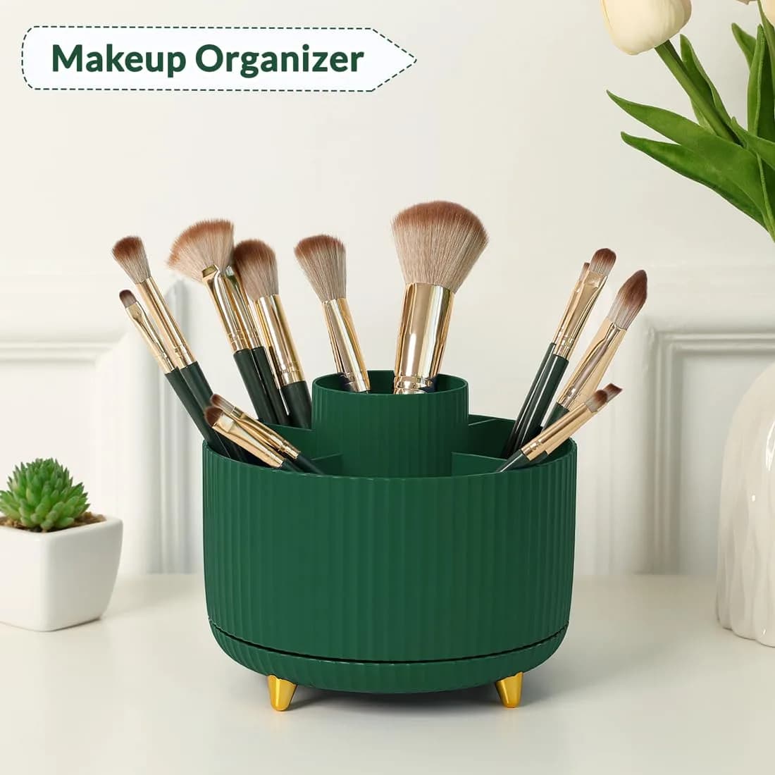 SKYDUE Rotating Pencil Pen Holder with 6 Slots in Dark Green | Desk Organizer for Office, School, Home - view 4