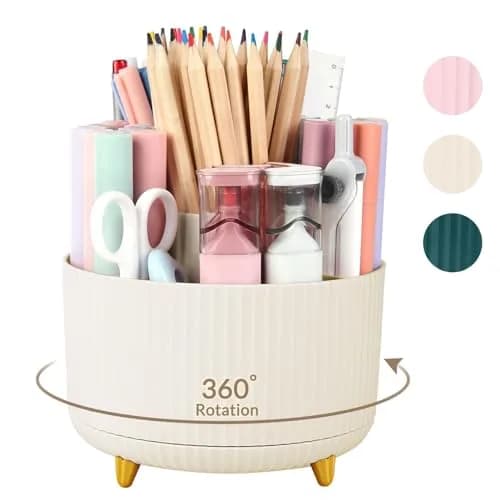 SKYDUE 360 Degree Rotating Desk Organizer with 5 Slots | Yellow 1Pack — Beige_1Pack