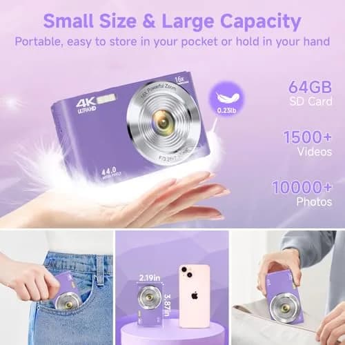 SMARTKLIK Digital Camera FHD 4K 44MP Purple with 64GB SD Card | 16X Digital Zoom thumbnail 6